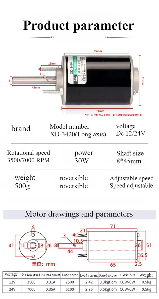 Electric Generator 12/24 V 30W Elektromotor High Speed CW/CCW