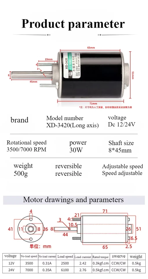 XD-3420 12/24V 30W Permanent Magnet DC Motor High Speed For Mechanical Equip CBK - Image 1 of 1