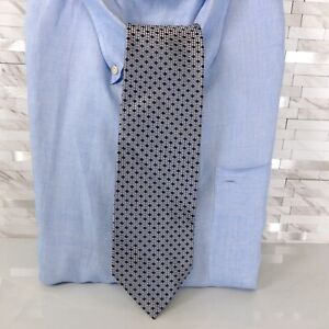 THE BASICS Men Navy Gray Geometric Necktie Tie 100% Silk Abstract Diamond Modern