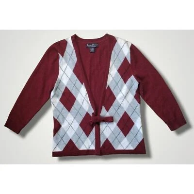 Cárdigan Suéter Mercer & Madison Italiano Lana Merino Granate Cuadros Talla M Foto 1 de 4