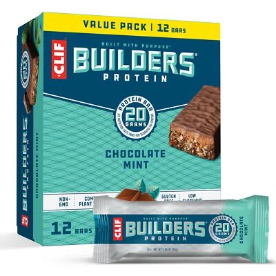 Barras de proteína vegetal sin gluten Clif Builders chocolate menta paquete crujiente de 12 Foto 1 de 4