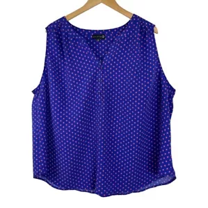 Blusa para mujer Plus Ryan Wythe 3X azul rosa lunares sin mangas - Imagen 1 de 5