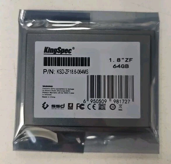 KingSpec KSD-ZF18.6-064MS 64GB 1.8″ ZIF SSD Solid State Drive  2.8″ × 2.1″ × 0.2 - Image 1 of 4
