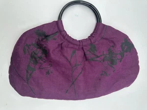 Vintage Sharon Spain hobo handbag purse in plum w black painted floral accents - Picture 1 of 7