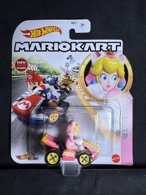 NEW Mattel GRN13 Hot Wheels 1:64 Mario Kart CAT PEACH Standard Kart DieCast Car - Image 1 of 2