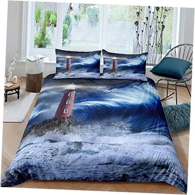  Lighthouse Comforter Cover Nautical Duvet Cover Surfing Ocean King Jcxs255 - Image 1 of 4