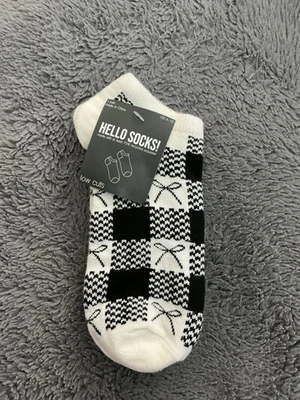 Women's Gingham Check Bows Low Cut Socks - Black/White 4-10 PRICE for 10 Pair - Image 1 of 4