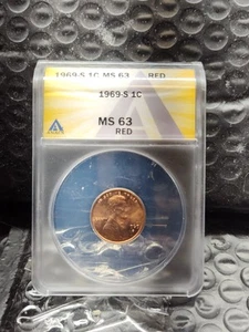 1969-S MS 63RD Lincoln Memorial Penny Graded By ANACS - Picture 1 of 7