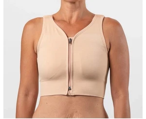 Prairie Wear Hugger Prima kurz geschnittener postoperativer BH mit durchgehendem Reißverschluss beige Damengröße 2XL - Bild 1 von 8