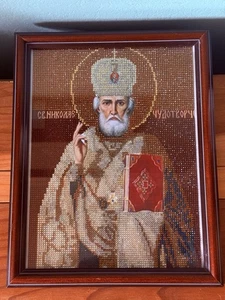 Nikolaus der Wundertäter Ikone Diamant Mosaik Perlen Kunst 11,5x14,5′′ gerahmt - Bild 1 von 11