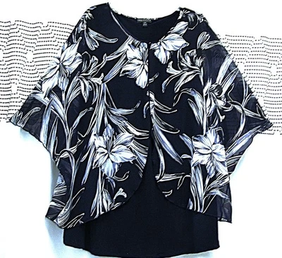 Connected Apparel Mujer Túnica Azul Marino, Capa de Gasa Cuello Redondo Mangas Ala de Murciélago 22W Foto 1 de 4