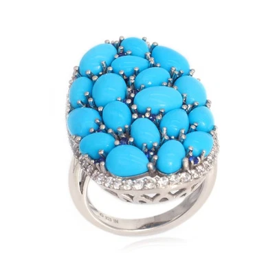 Natural Sleeping beauty Turquoise Cluster Women Ring 925 Sterling Silver - Image 1 of 3