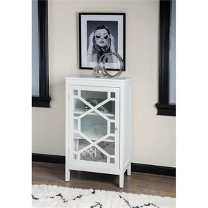 Linon Betty Small Wood Cabinet with a Glass Paneled Door and 3 Shelves in White - Picture 1 of 13