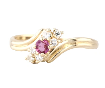 14k Yellow Gold 0.24 ctw Round Red Ruby and Diamonds Bypass Style Wedding Ring - Image 1 of 4
