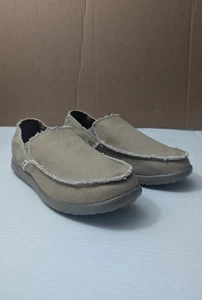 Zapatos mocasines sin cordones Crocs Santa Cruz de lona para hombre talla 9 tostados - Imagen 1 de 7