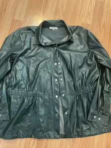 CALVIN KLEIN Womens Plus Size 1X Drawstring Button Blouse Feels like Leather - Picture 1 of 8