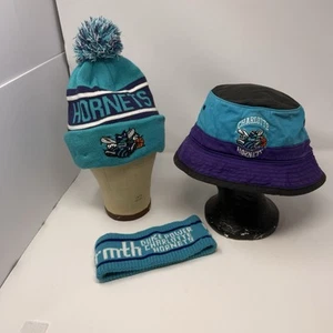 Vtg 90s Charlotte Hornets Hat Lot New Era Mitchell Ness Bucket Pom Knit Headband - Picture 1 of 17