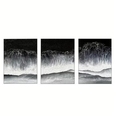 3pcs Sea Wave Painting in Neutral Tones Wall Art Canvas Framed 50x70cm - Image 1 of 2