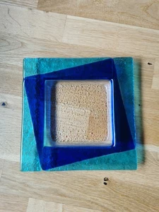 dekorativer eckiger blauer Glasteller für Obst, Gestecke, Deko, Süssigkeiten... - Bild 1 von 4