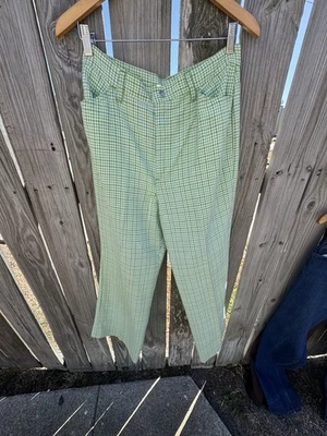 Rare 70s Green And White Plaid Levi’s 30” Waist High Waisted Picnic - Imagem 1 de 4