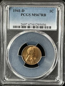 1941-D 1C RB Lincoln Wheat One Cent  PCGS MS67RB  61295456 - Picture 1 of 2
