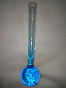 Vintage Vibrant Blue Controlled Bubble Bud Vase Art Glass 8 Inches Tall - Picture 1 of 11