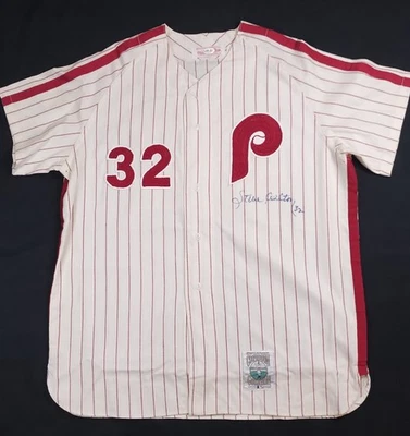 JSA STEVE CARLTON SIGNED PHILADELPHIA PHILLIES MITCHELL & NESS FLANNEL JERSEY - Image 1 of 4
