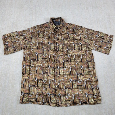 Camisa de Seda Nicole Miller Para Hombres XL Marrón Gráfico de Cigarro Estampado Completo De Colección Años 70 Foto 1 de 4