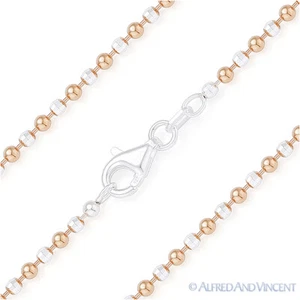 Collar de cadena de bolas y cuentas facetadas de 2 mm Italia plata esterlina 925 y oro rosa 14k - Imagen 1 de 2