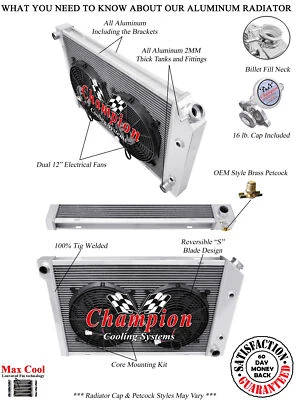 SZ Champion 3 Row Radiator,12" Fans-1982-1987 Buick Regal Grand National V6 Eng - Изображение 1 из 4