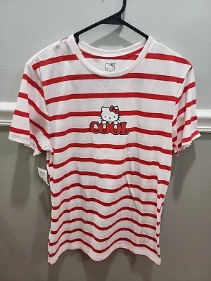 WOMENS HELLO KITTY RED STRIPED SHORT SLEEVE T-SHIRT TEE TOP SIZE S / SMALL NEW - Image 1 of 4