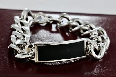 Vintage Speidel Mens Chunky Matte Finish Chalkboard I.D. Black Tag 8" Bracelet - Image 1 of 4