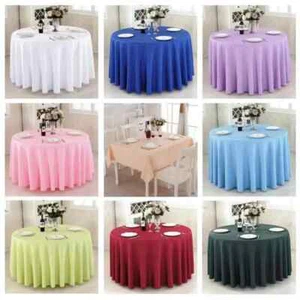 Round Tablecloth Solid White Dining Plain Table Cover for Wedding Party Decor - Picture 1 of 43