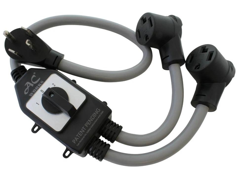 3ft 30A NEMA 14-30P to Two NEMA 14-30R Y-Cable Adapter With Switch by AC WORKS® - Image 1 of 4