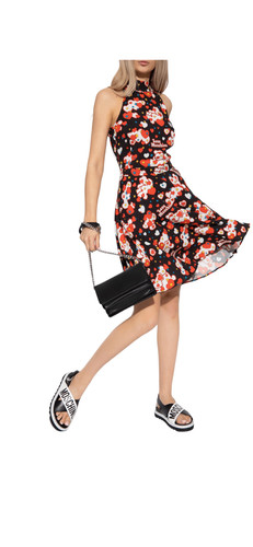 Love Moschino collo alto posteriore aperto abito da pattinatore cuori tasche nuovo con etichette taglia 8