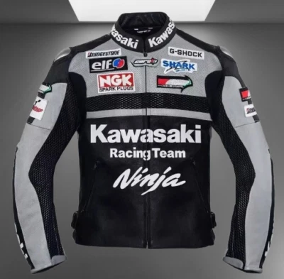 川崎忍者赛车摩托车皮革夹克川崎摩托车机车夹克 — 第 1/4 张图片