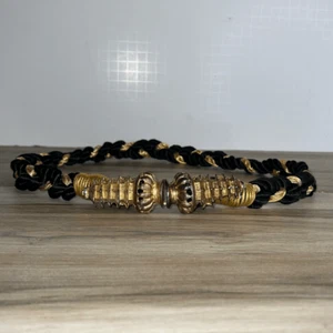 1970s Vintage Braided Belt with Seashells Buckle Womens One Size Black Gold Tone - Picture 1 of 9
