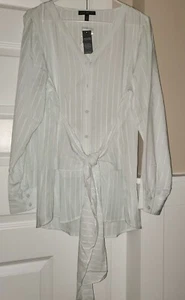 Lane Bryant illusion collection white sheer blouse tie vert stripe sz 10/12 NWT - Picture 1 of 6