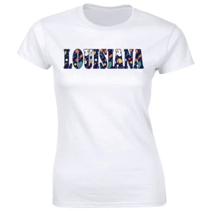 Louisiana Floral State Name Women's T-Shirt Hometown State Pride Gift Tee Shirt - Picture 1 of 2
