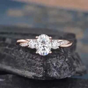 2.00Ct Oval Cut Real Moissanite Solitaire Wedding Ring 14K Rose Gold Plated - Picture 1 of 8
