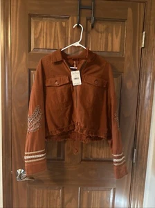 NWT Free People Military Embroidered Jacket Coat Women S Color Rust MSRP $198 - Picture 1 of 11