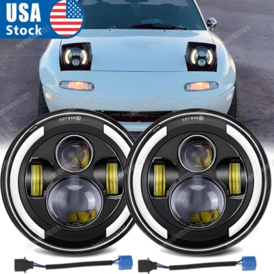 For Mazda Miata MX5 MX-5 1990-1997 Pair 7" Round LED Headlights Halo Angel Eyes - Image 1 of 4