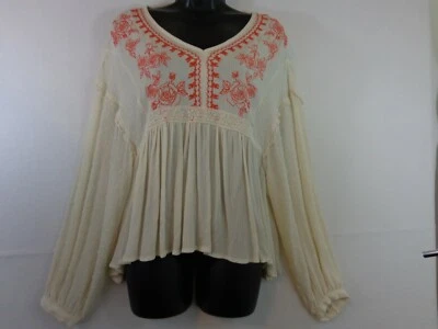 Blusa Chelsea & Violeta Para Mujer BoHo L/S Bordada Alta Baja Talla Mediana Nuevas Etiquetas Foto 1 de 4