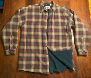 Vintage Men’s Fleece Lined Flannel Shirt Shacket Brown Plaid Cotton Sz Medium