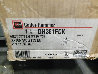 CUTLER HAMMER - DH361FDK - 30 A - 600 V - 3 PH - 3 P - 重型安全开关 — 第 1/4 张图片