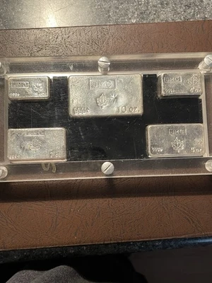 Vtg 1965 Johnson Matthey Canada JMC Maple (5) Poured .999 Silver Bar Set, 29 Toz - Image 1 of 4