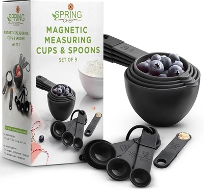 Juego de 9 tazas y cucharas medidoras magnéticas Spring Chef, herramienta de cocina de anidación con Foto 1 de 4