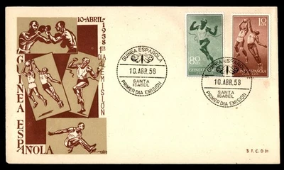 Mayfairstamps Guinea Española FDC 1958 Pista y Baloncesto Primer Día Cubierta aau_7 Foto 1 de 2