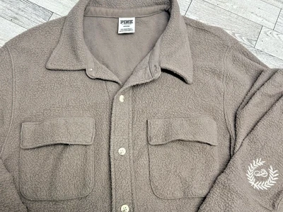 Victorias Secret ROSA Marrón Botón Polar Suéter Cárdigan Camisa Cazadora MEDIANO Foto 1 de 4