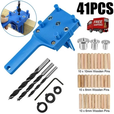 QNGENET 41PCS Woodworking Doweling Jig Set Wood Dowel Drilling Hole Saw Drill Guide Kit-